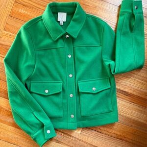 Joie Vibrant Kelly Green Cropped Utility Shacket – Silver Snap Front – Small